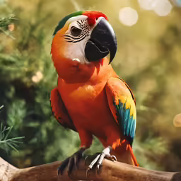 a parrot standing on a branch looking at the camera
