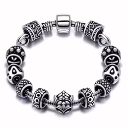 a silver bracelet with a flower charm,silver plated bracelet with hearts and flowers