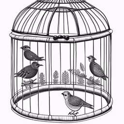 birds in a birdcage drawing by artist jane mush,a bird in a cage filled with birds