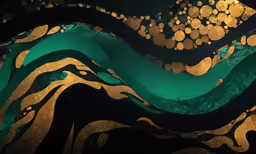 a golden and green painting with gold leaves