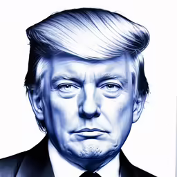 a drawing of donald the trump in blue tones