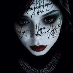 a woman with white make up and white markings on her face