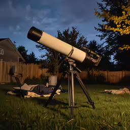 telescope with long exposure, sitting in backyard at night