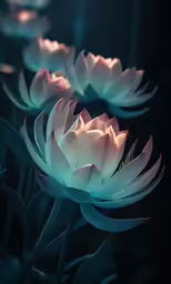 white lotuses bloom in the sun and green stems