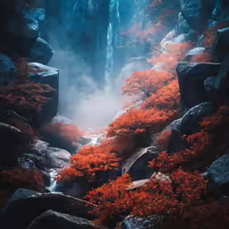 an image of the beautiful red trees in the forest