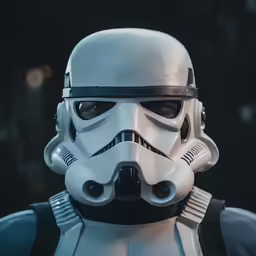 a helmeted storm trooper on display in a museum