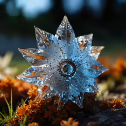some little snowflakes on some dirt and grass