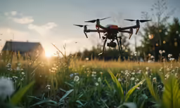 a black and red air plane flying over a field