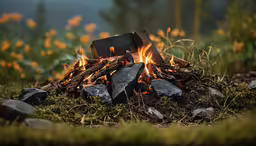 the camp fire has many rocks around it
