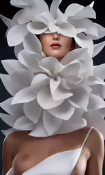 a woman wearing paper flowers around her neck