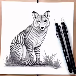 a drawing of a tiger sitting on the grass,drawing a tiger is a very important thing to many