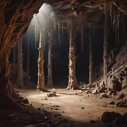 an image of a night scene with the light coming through the tree