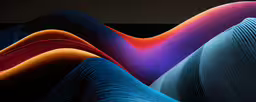 multiple shades of blue, pink, orange and yellow are displayed,four colorful curves of material with a black background