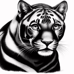 a black and white tiger drawing on paper