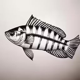 a black and white fish flying in the sky