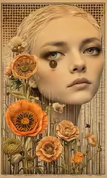 the young blonde girl has many flowers all over her face