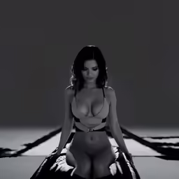 a woman in a bikini sitting on a mat in the shape of a cross