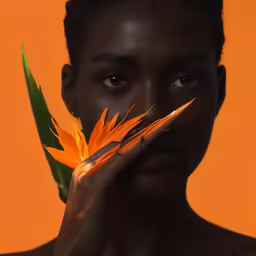 a woman holding a flower in front of her face