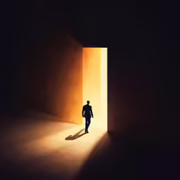 a man in a dark room, with the shadow from the side