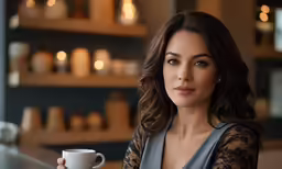 a woman holding a coffee mug in her hand