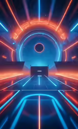 computer screen with a big circular structure in the background