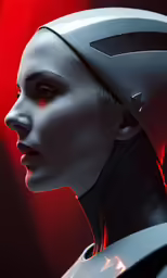 a woman with a futuristic hair style and a weird, head, and arm