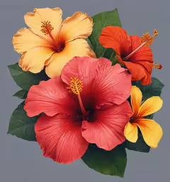 an image of three flowers on display,a bouquet of three different colored flowers