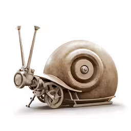 a snail sitting on top of a wooden wheel