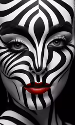 a woman with black and white makeup and zebra print makeup