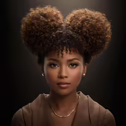 the young woman is wearing two curly hair