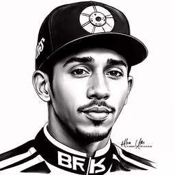 a drawing of a man with a baseball cap