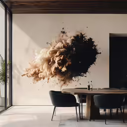 a bunch of brown smoke is above a table