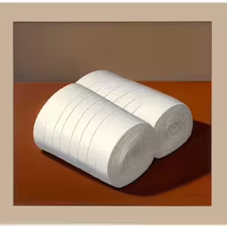 there is a white object that looks like two rolled up papers,a painting of two rolled up toilet paper