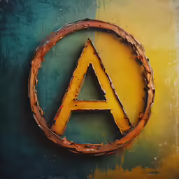 a rusted metal letter in a circular frame