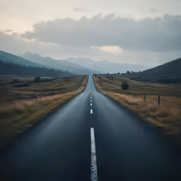 a road lined with green grass between two other road lines