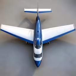 a model airplane with blue and white colors