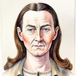 a drawing of a man with long hair wearing a tie,a portrait of a man with brown hair and white skin