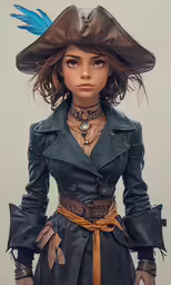 the young pirate girl poses in her clothing