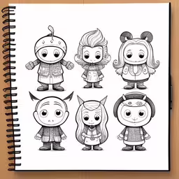 a cartoon character is shown with three different people,the cute little people drawn by hand and drawn on paper