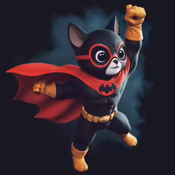 a small batman character wearing a red cape and mask