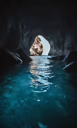 the water is blue with a light going through