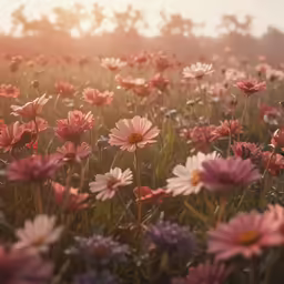 a field full of flowers on top of grass
