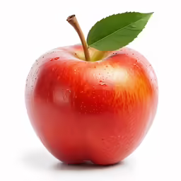an apple with a leaf is displayed on a white background