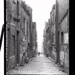 an old photo of two people walking on the street