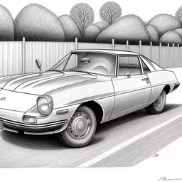 the classic muscle car is parked near the fence,drawing drawing - the pontiac zorae by peter dunham