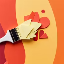 a paintbrush on top of a colorful wall with circles and hearts