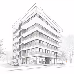 a pencil drawing of an apartment building