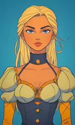 a drawing of a blonde girl with blue eyes and blond hair