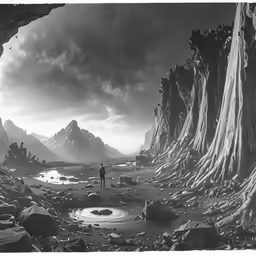 a man standing in a mountain valley