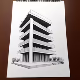 drawing of a building with multiple stories that are all visible